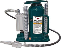 Safeguard - 20 Ton Capacity Air-Actuated Bottle Jack - 10-1/2" to 20-1/2" High, 6.77" Piston Stroke, 1.42" Screw Diam, 2.2" Plunger Diam, 7" Long x 9-1/2" Wide Base - Eagle Tool & Supply