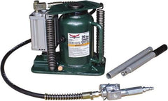 Safeguard - 20 Ton Capacity Air-Actuated Bottle Jack - 8-1/4" to 15-1/2" High, 4.92" Piston Stroke, 3-1/4" Screw Length, 1.42" Screw Diam, 2.2" Plunger Diam, 7" Long x 9-1/2" Wide Base - Eagle Tool & Supply