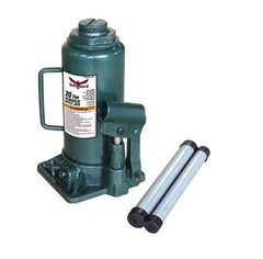 Safeguard - 20 Ton Capacity Hydraulic Bottle Jack - 9-1/2" to 17-3/4" High, 5.91" Piston Stroke, 1-7/8" Screw Length, 1.42" Screw Diam, 2.09" Plunger Diam, 5-15/16" Long x 6-1/4" Wide Base - Eagle Tool & Supply