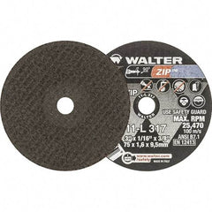 WALTER Surface Technologies - 3" 60 Grit Aluminum Oxide Cutoff Wheel - 1/16" Thick, 3/8" Arbor, 25,470 Max RPM, Use with Die Grinders - Eagle Tool & Supply