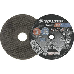 WALTER Surface Technologies - 4" 24 Grit Aluminum Oxide Cutoff Wheel - 1/8" Thick, 3/8" Arbor, 15,300 Max RPM, Use with Die Grinders - Eagle Tool & Supply