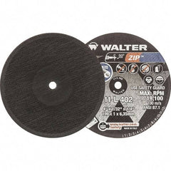 WALTER Surface Technologies - 4" 60 Grit Aluminum Oxide Cutoff Wheel - 1/32" Thick, 1/4" Arbor, 19,100 Max RPM, Use with Die Grinders - Eagle Tool & Supply