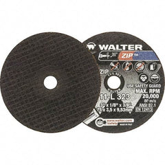 WALTER Surface Technologies - 3" 24 Grit Aluminum Oxide Cutoff Wheel - 1/8" Thick, 3/8" Arbor, 20,000 Max RPM, Use with Die Grinders - Eagle Tool & Supply