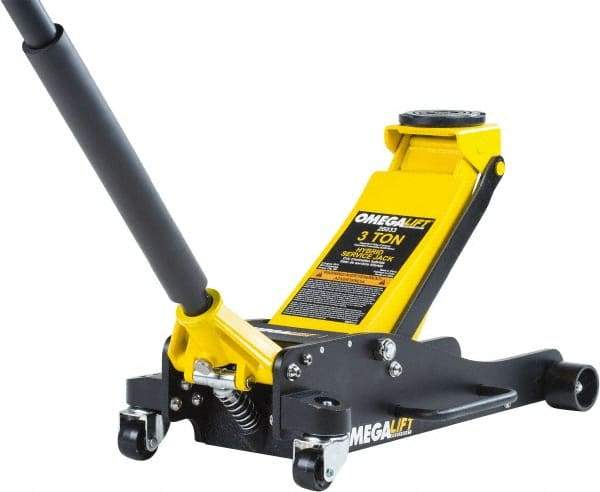 Omega Lift Equipment - 3 Ton Capacity Service Floor Jack - 3-7/8 to 18-15/16" High - Eagle Tool & Supply