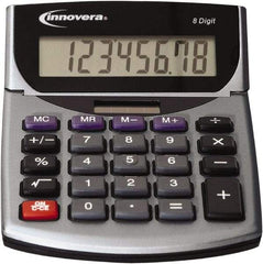 innovera - 8-Digit LCD Portable Calculator - Silver & Black, Solar & Battery Powered, 8.19" Long x 5.98" Wide - Eagle Tool & Supply