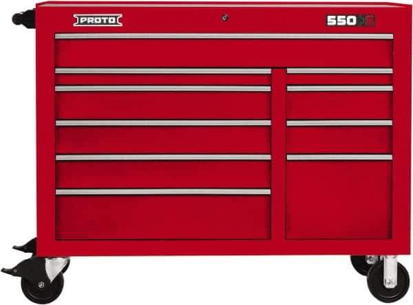 Proto - 23,779 Lb Capacity, 10 Drawer Mobile Workstation - 50" Wide x 25-1/4" Deep x 41" High, Steel, Red - Eagle Tool & Supply