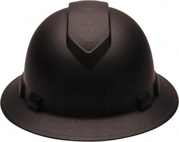 PYRAMEX - ANSI Type I, Class E Rated, 4-Point, Ratchet Adjustment Hard Hat - One Size Fits Most, Graphite, Full Brim - Eagle Tool & Supply