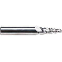Emuge - 6° Taper Angle per Side, 4.28mm Small End Diam, 15mm LOC, Solid Carbide 3 Flute Tapered Ball End Mill - 62mm OAL, 6mm Shank Diam, Spiral Flute, 45° Helix - Eagle Tool & Supply