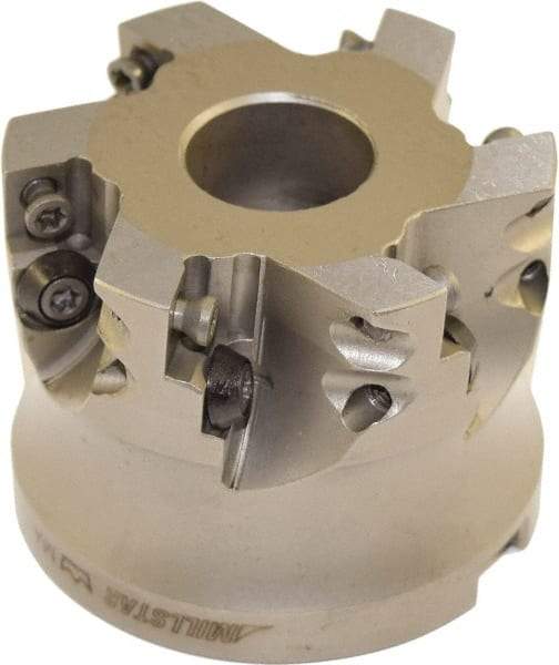 Millstar - 6 Inserts, 2-1/2" Cutter Diam, 0.06" Max Depth of Cut, Indexable High-Feed Face Mill - 1" Arbor Hole Diam, 3/8" Keyway Width, 1.575" High, HFA Toolholder, HFCI-1204 Inserts, Series HFA - Eagle Tool & Supply