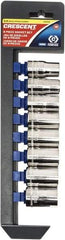 Crescent - 8 Piece 1/2" Drive Chrome Vanadium Finish Socket Set - 12 Points, 12mm to 21mm Range, Metric Measurement Standard - Eagle Tool & Supply