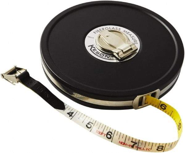 Keson - 100' x 1/2" Tape Measure - 1/8, 1/10 & 1/100" Graduation - Eagle Tool & Supply
