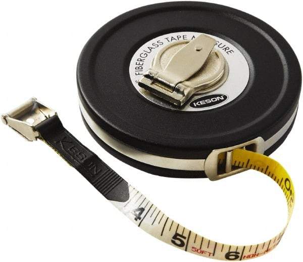Keson - 50' x 1/2" Tape Measure - 1/8, 1/10 & 1/100" Graduation - Eagle Tool & Supply