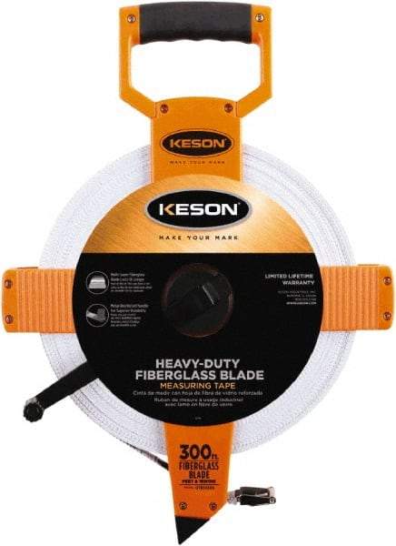 Keson - 300' x 1/2" Tape Measure - 1/10 & 1/100" Graduation - Eagle Tool & Supply