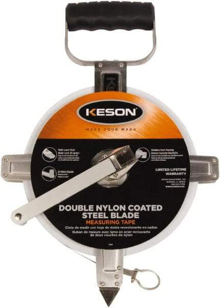 Keson - 200' x 3/8" Tape Measure - 1/10 & 1/100" Graduation - Eagle Tool & Supply