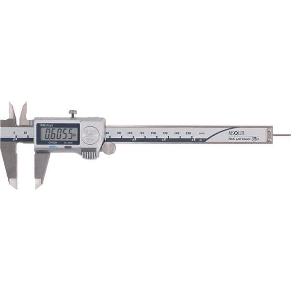Mitutoyo - 0 to 6" Range 0.01mm Resolution, Electronic Caliper - Steel with 40mm Metal Jaws, 0.001" Accuracy - Eagle Tool & Supply
