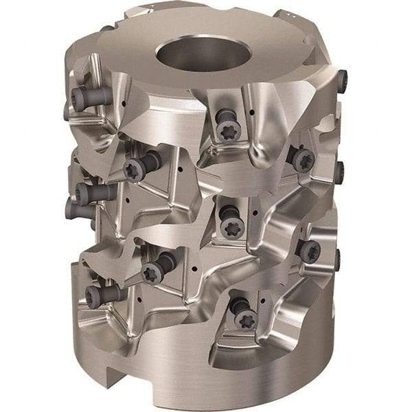 Seco - 25 Inserts, 2.4803" Cut Diam, 1.06" Arbor Diam, 58mm Max Depth of Cut, Indexable Square-Shoulder Face Mill - 90° Lead Angle, 2.9528" High, LOEX-12 Insert Compatibility, Through Coolant, Series Square T4-12 - Eagle Tool & Supply