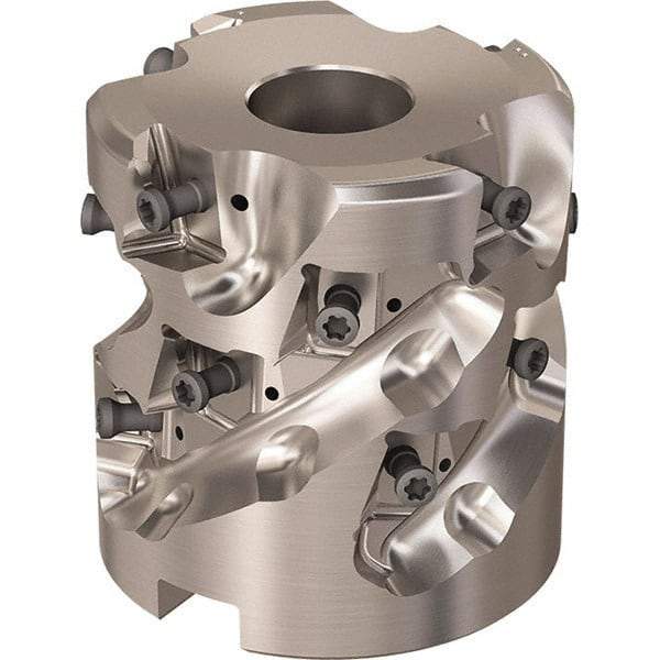 Seco - 16 Inserts, 2.4803" Cut Diam, 1.06" Arbor Diam, 46mm Max Depth of Cut, Indexable Square-Shoulder Face Mill - 90° Lead Angle, 2.5591" High, LOEX-12 Insert Compatibility, Through Coolant, Series Square T4-12 - Eagle Tool & Supply