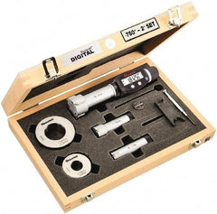 Starrett - 20 to 50mm, 80mm Gage Depth, 0.001mm Resolution, Friction Thimble, IP65 Electronic Inside Hole Micrometer Set - Accurate to 0.004mm, 1 Head, 3 Anvils, 2 Setting Rings, Data Output, Instant Inch/Millimeter Conversion - Eagle Tool & Supply