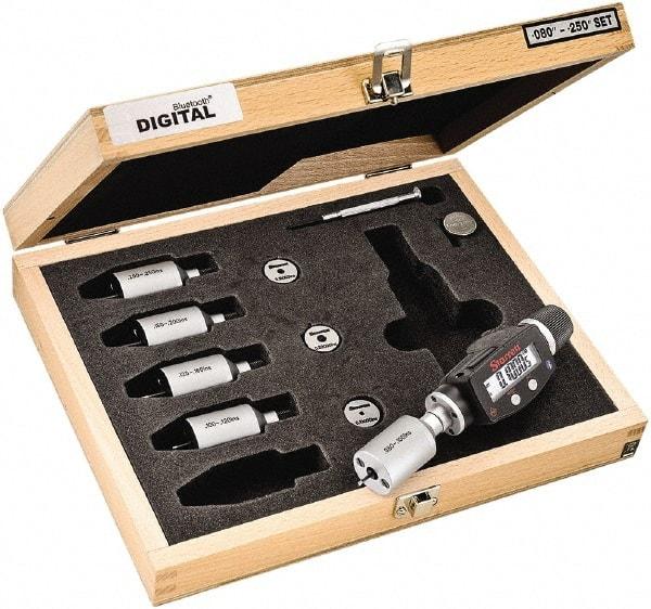 Starrett - 2 to 6mm, 18mm Gage Depth, 0.001mm Resolution, Friction Thimble, IP65 Electronic Inside Hole Micrometer Set - Accurate to 0.004mm, 1 Head, 5 Anvils, 3 Setting Rings, Data Output, Instant Inch/Millimeter Conversion - Eagle Tool & Supply