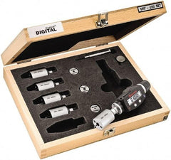 Starrett - 2 to 6mm, 18mm Gage Depth, 0.001mm Resolution, Friction Thimble, IP65 Electronic Inside Hole Micrometer Set - Accurate to 0.004mm, 1 Head, 5 Anvils, 3 Setting Rings, Data Output, Instant Inch/Millimeter Conversion - Eagle Tool & Supply