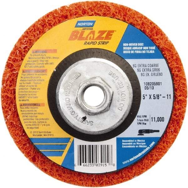 Norton - 5" Extra Coarse Grade Aluminum Oxide Deburring Disc - 5/8" Center Hole, Arbor Connection - Eagle Tool & Supply