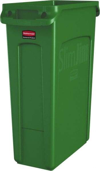 Rubbermaid - 23 Gal Green Rectangle Trash Can - Polyethylene, None Graphic, 30" High x 22" Long x 11" Wide, Lid Not Included - Eagle Tool & Supply