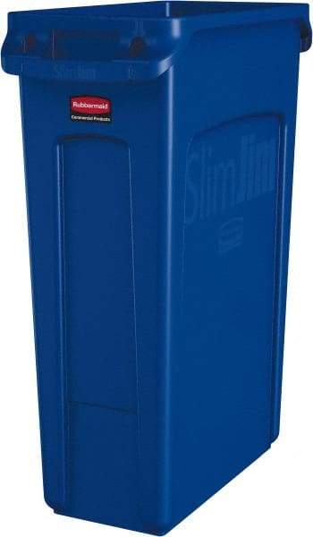 Rubbermaid - 23 Gal Blue Rectangle Trash Can - Polyethylene, None Graphic, 30" High x 22" Long x 11" Wide, Lid Not Included - Eagle Tool & Supply