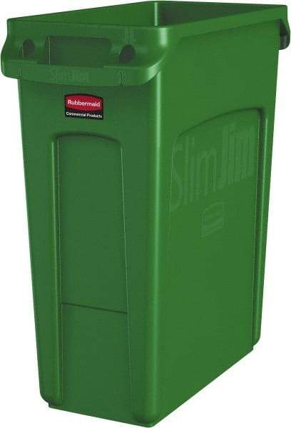 Rubbermaid - 16 Gal Green Rectangle Trash Can - Polyethylene, None Graphic, 25" High x 22" Long x 11" Wide, Lid Not Included - Eagle Tool & Supply