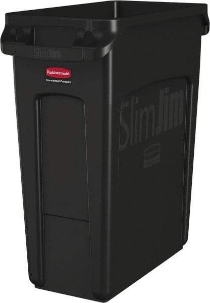 Rubbermaid - 16 Gal Black Rectangle Trash Can - Polyethylene, None Graphic, 25" High x 22" Long x 11" Wide, Lid Not Included - Eagle Tool & Supply