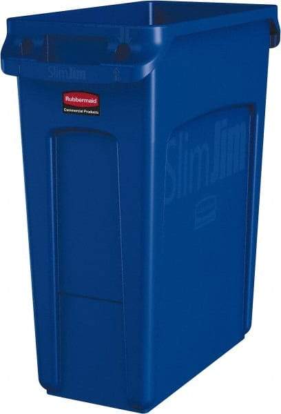 Rubbermaid - 16 Gal Blue Rectangle Trash Can - Polyethylene, None Graphic, 25" High x 22" Long x 11" Wide, Lid Not Included - Eagle Tool & Supply