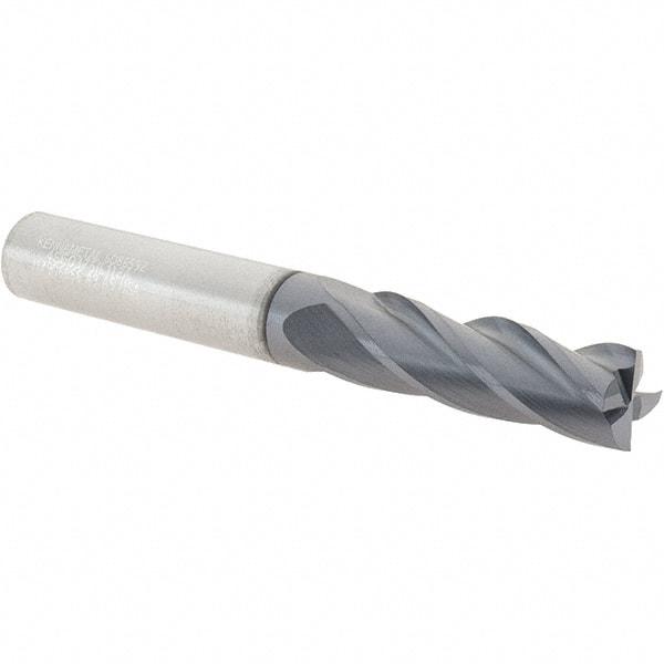 Kennametal - 3/8", 1-1/8" LOC, 3/8" Shank Diam, 3" OAL, 4 Flute, Solid Carbide Square End Mill - Single End, TiAlN Finish, Spiral Flute, 30° Helix, Centercutting, Right Hand Cut, Right Hand Flute - Eagle Tool & Supply