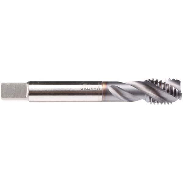 Emuge - 1-8 UNC 4 Flute 2B/3B Modified Bottoming Spiral Flute Tap - High Speed Steel, TiCN Finish, 6.299" OAL, Right Hand Flute, Right Hand Thread, Series CU539300 - Eagle Tool & Supply