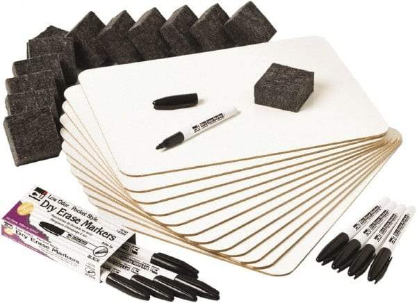 Charles Leonard - 12" High x 9" Wide Dry Erase - Melamine, Includes (12) Boards, (12) Felt Eraser & (12) Black Dry Erase Markers - Eagle Tool & Supply