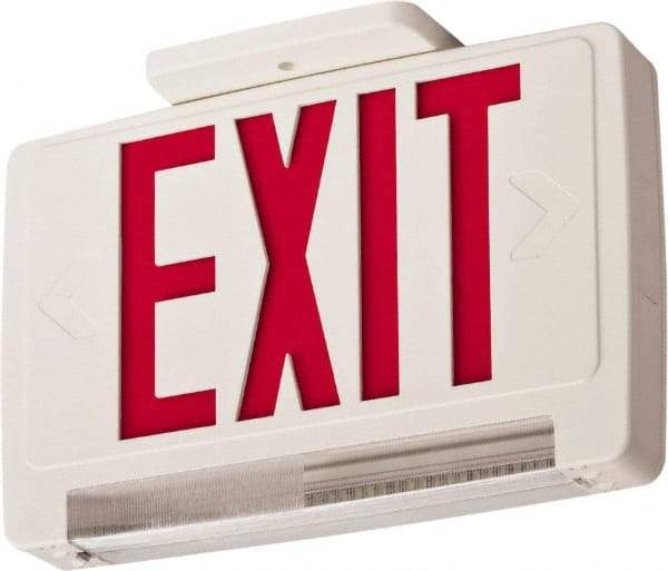 Lithonia Lighting - 1 Face, 2.32 Watt, White, Thermoplastic, LED, Illuminated Exit Sign - 120/277 VAC, Nickel Cadmium, Surface Mounted, Wall Mounted - Eagle Tool & Supply
