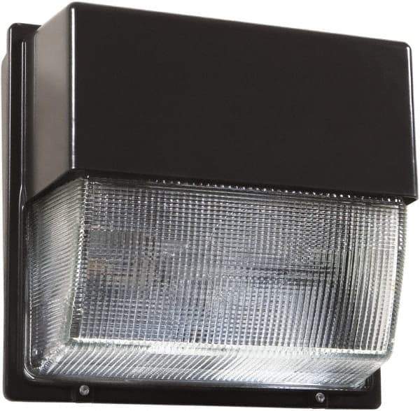 Lithonia Lighting - 72 Watt, 4,700 Lumen, 5,000°K, 120-277 Volt, LED Wall Pack Light Fixture - Prismatic Glass Lens, Aluminum Housing, Bronze (Color), Wall Mount, 8-15/16" Deep x 9-1/2" High x 10-9/16" Wide - Eagle Tool & Supply