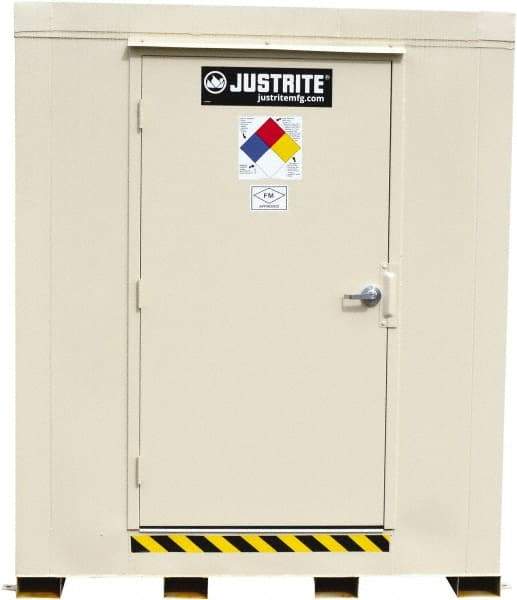 Justrite - 12 Drum, 205 Gal Sump Capacity, Locker - 7.33' Long x 10' Wide x 8' High, Galvanized Steel - Eagle Tool & Supply