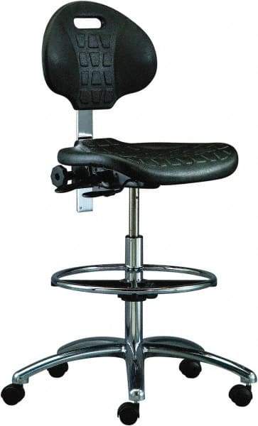 Bevco - 20-1/2 to 30-1/2" High Adjustable Height Swivel Stool - 27" Wide x 27" Deep, Polyurethane Seat, Black - Eagle Tool & Supply