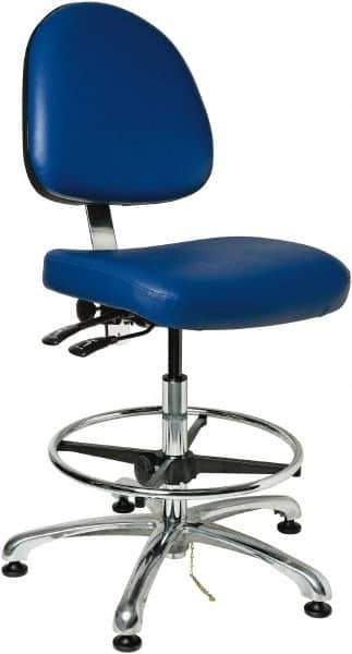 Bevco - 19 to 26-1/2" High Adjustable Height Swivel Stool - 27" Wide x 27" Deep, Vinyl Seat, Blue - Eagle Tool & Supply