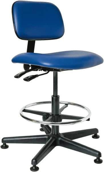 Bevco - 19-1/2 to 27" High Adjustable Height Swivel Stool - 27" Wide x 27" Deep, Vinyl Seat, Blue - Eagle Tool & Supply