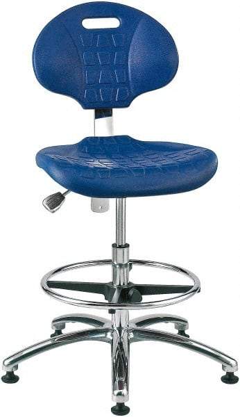 Bevco - 20-1/2 to 30-1/2" High Adjustable Height Swivel Stool - 27" Wide x 27" Deep, Polyurethane Seat, Blue - Eagle Tool & Supply