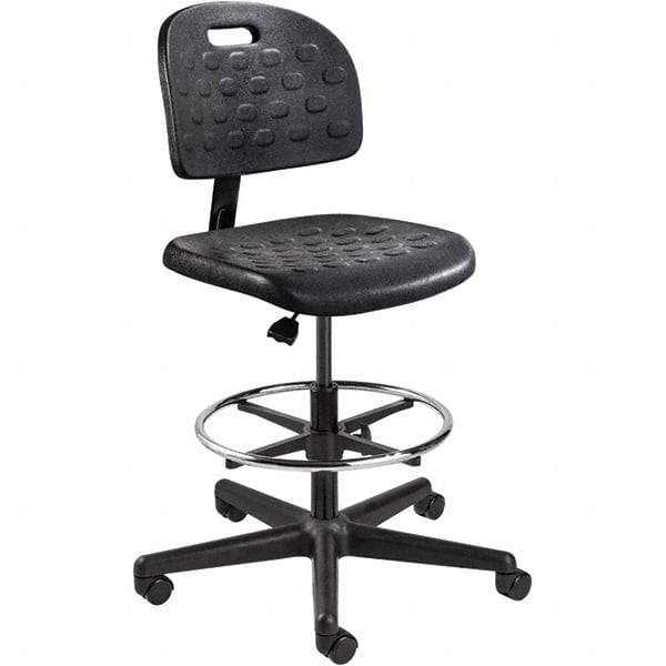 Bevco - 22-1/4 to 32" High Adjustable Height Swivel Stool - 27" Wide x 27" Deep, Polyurethane Seat, Black - Eagle Tool & Supply