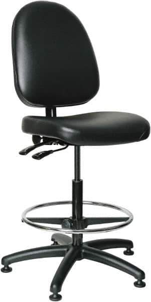 Bevco - 24 to 34" High Adjustable Height Swivel Stool - 27" Wide x 27" Deep, Vinyl Seat, Black - Eagle Tool & Supply