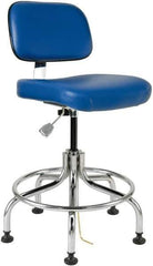 Bevco - 20 to 25" High Adjustable Height Swivel Stool - 22" Wide x 22" Deep, ESD Vinyl Seat, Blue - Eagle Tool & Supply