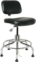 Bevco - 20 to 25" High Adjustable Height Swivel Stool - 27" Wide x 22" Deep, ESD Vinyl Seat, Black - Eagle Tool & Supply