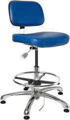 Bevco - 19 to 26-1/2" High Adjustable Height Swivel Stool - 27" Wide x 27" Deep, ESD Vinyl Seat, Blue - Eagle Tool & Supply