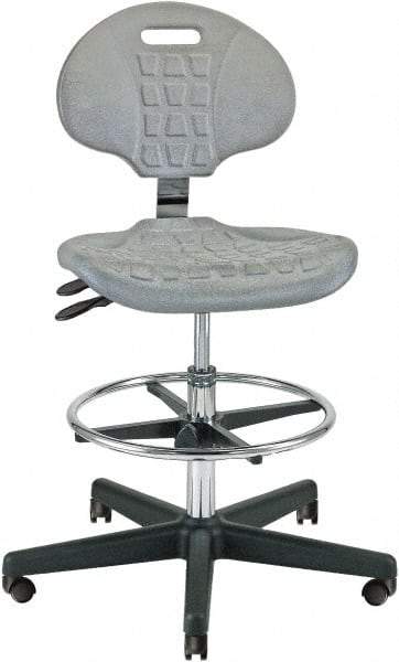 Bevco - 21 to 31" High Adjustable Height Swivel Stool - 27" Wide x 27" Deep, Polyurethane Seat, Gray - Eagle Tool & Supply