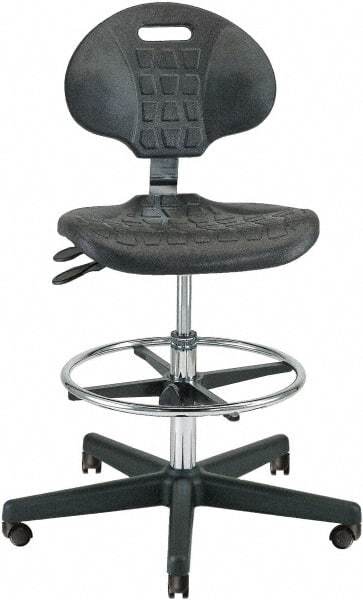 Bevco - 21 to 31" High Adjustable Height Swivel Stool - 27" Wide x 27" Deep, Polyurethane Seat, Black - Eagle Tool & Supply