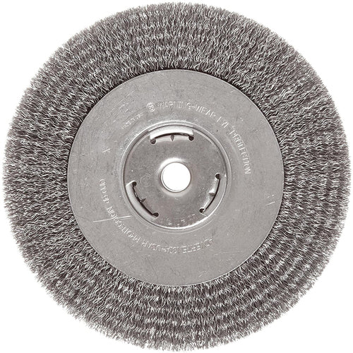 ‎Vortec Pro 4″ Narrow Face Crimped Wire Wheel, .014″ Steel Fill, 5/8″-11 UNC Nut, Retail Pack - Eagle Tool & Supply