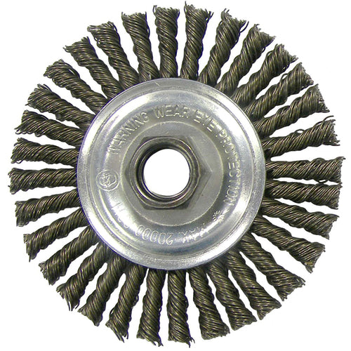 ‎Vortec Pro 6″ Knot Wire Wheel, Standard Twist, .025″ Steel Fill, 5/8″-11 UNC Nut, Retail Pack - Eagle Tool & Supply