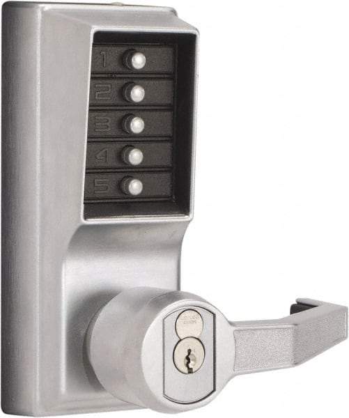 Kaba Access - Combination Entry Lever Lockset with Key Override - 2-3/4" Back Set, No Cylinder, Zamak3, Satin Chrome Finish - Eagle Tool & Supply